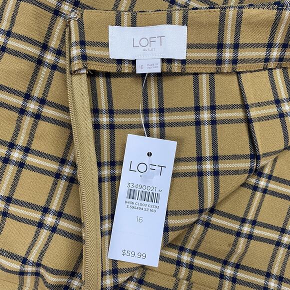 LOFT Mini Skirt Womens 16 Tan Plaid Button Pockets Autumn Neutral Academia 38x20 - Picture 8 of 11